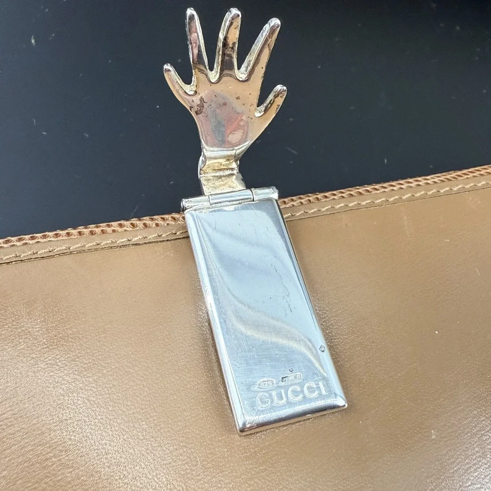Vintage Gucci Lizard Wallet Sterling Silver 925 Hand Mano Clasp Box Rare 70s - Picture 10 of 16